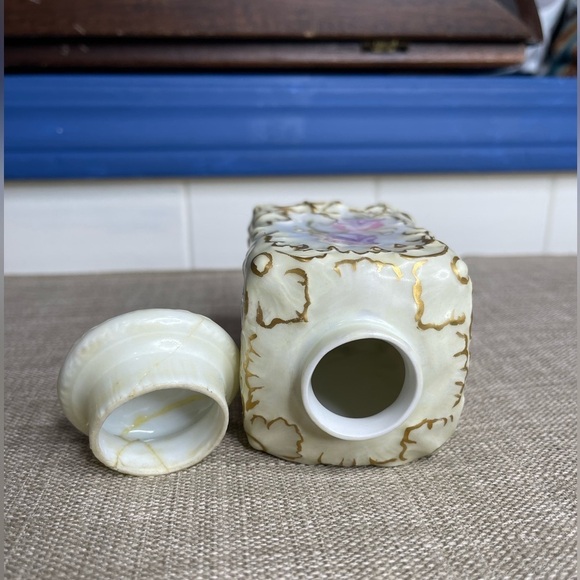 Vintage Porcelain Perfume Bottle Victorian Tea Caddy Ginger Jar Powder Floral - Picture 7 of 7